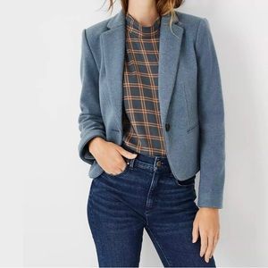 Ann Taylor's The Newbury Blazer in Brushed Rib (Faded Teal color)
